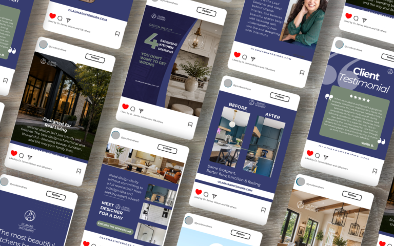 Layout of Olamar Interiors' social media content created by District Consulting