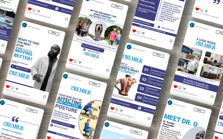 Layout of Premier Chiropractic's social media content created by District Consulting