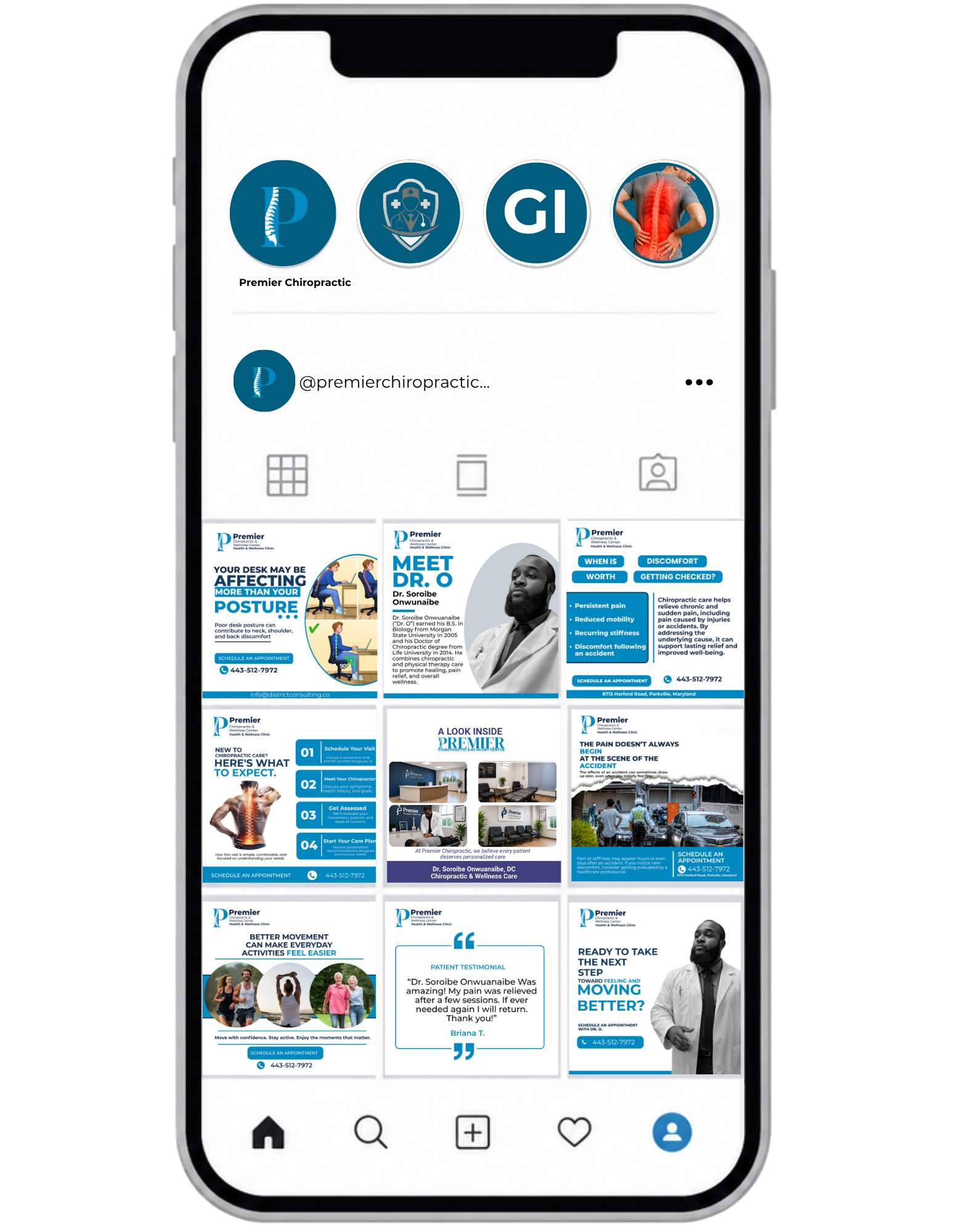 Premier Chiropractic Social Media Content | Grid Layout